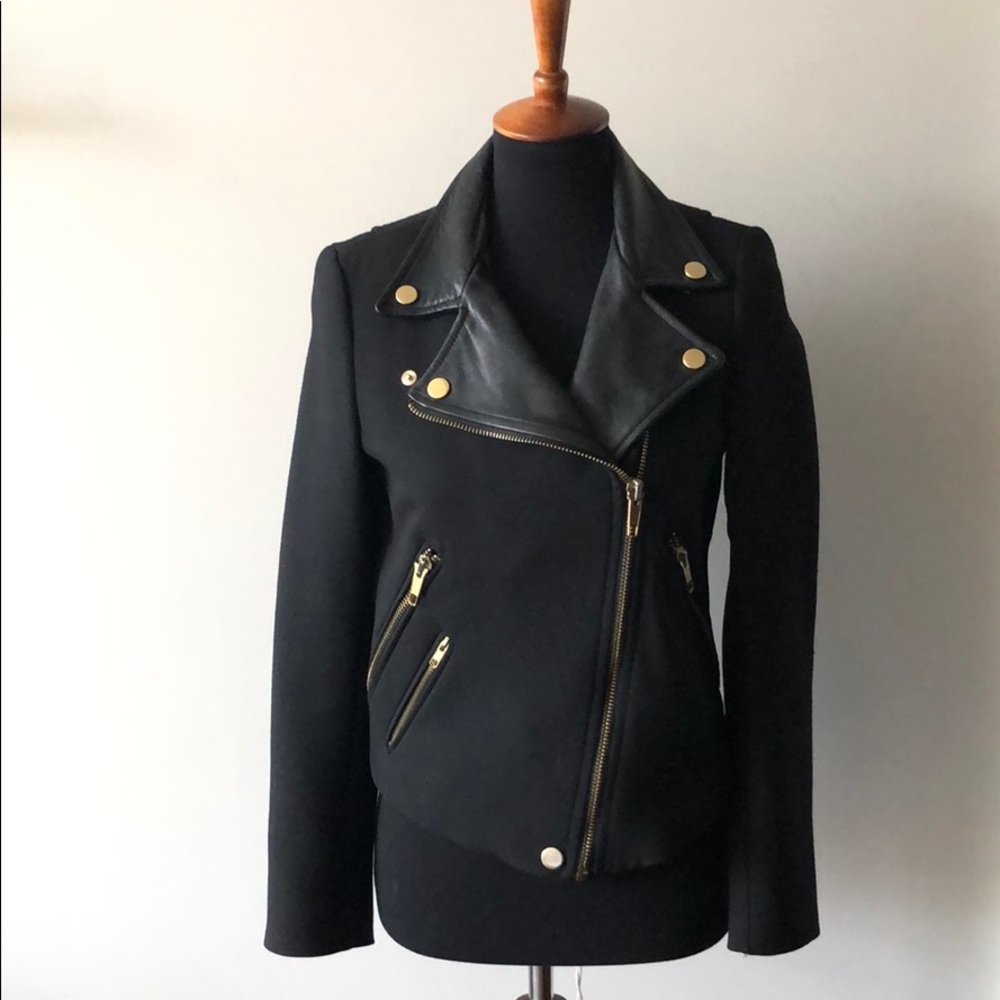 ZARA Black Moto Biker Jacket with Gold Zips - M